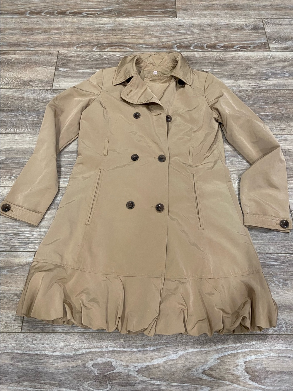 Lands End Kids Double-Breasted Ruffle-Hem Trench Coat - Beige